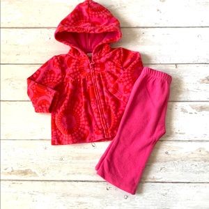 Carters 6m Baby Girl Fleece Outfit Track Suit Pink Pants Jacket Floral Hoodie